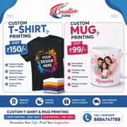 Mug Printing Rs. 99/-  | Custom T-Shirt printing Rs. 50/- Rs 50/-